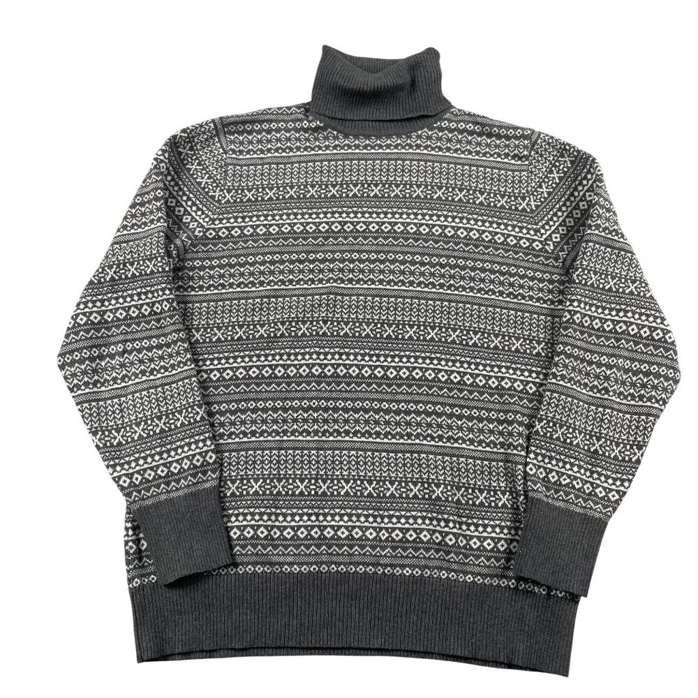 L.L. Bean Sweater Womens Large Grey Turtleneck Cotton Cashmere Pullover